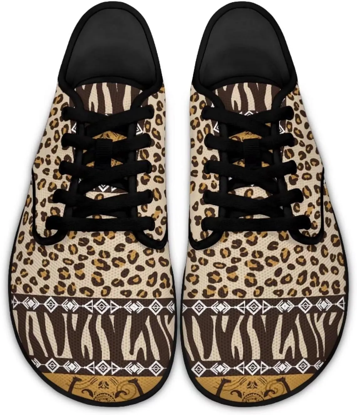 Howilath Western Aztec Lace up Barefoot Shoes Running Sneakers Flat Shoes Casual Sport Shoes with EVA Sole
