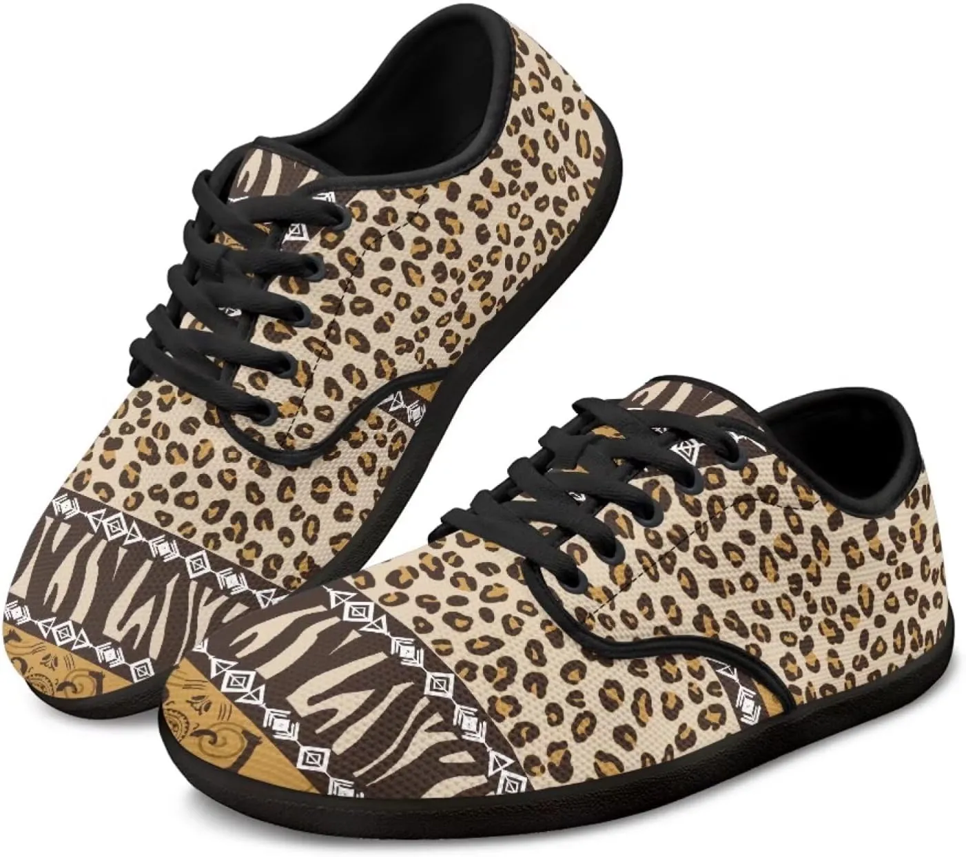 Howilath Western Aztec Lace up Barefoot Shoes Running Sneakers Flat Shoes Casual Sport Shoes with EVA Sole