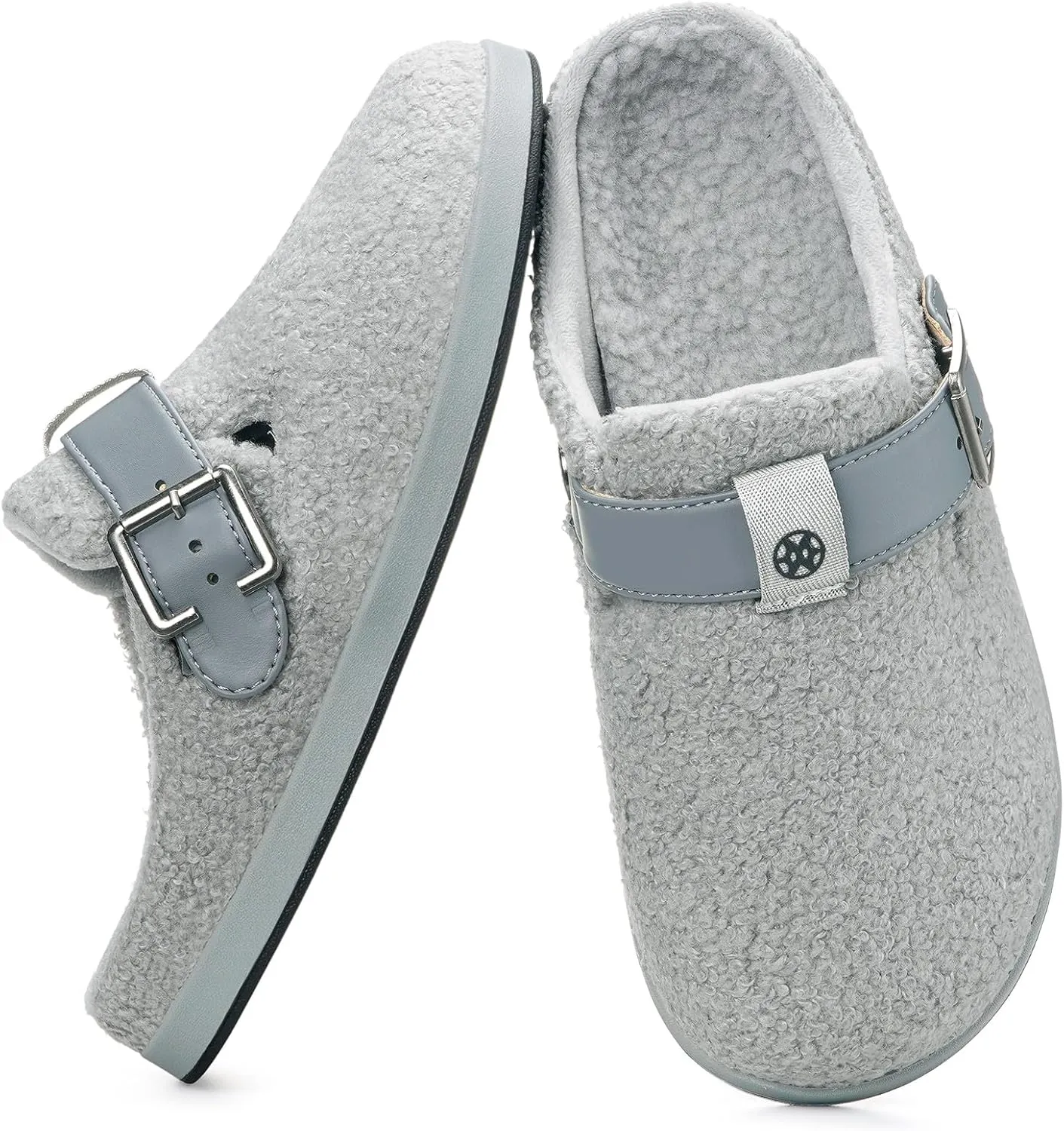 Hsyooes Women's Men's Fuzzy Slippers Orthotic Arch Support Fleece Lined House Slippers Comfy Winter Slip On Clogs for Plantar Fasciitis Indoor Outdoor with Adjustable Buckle