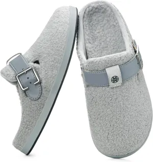 Hsyooes Women's Men's Fuzzy Slippers Orthotic Arch Support Fleece Lined House Slippers Comfy Winter Slip On Clogs for Plantar Fasciitis Indoor Outdoor with Adjustable Buckle