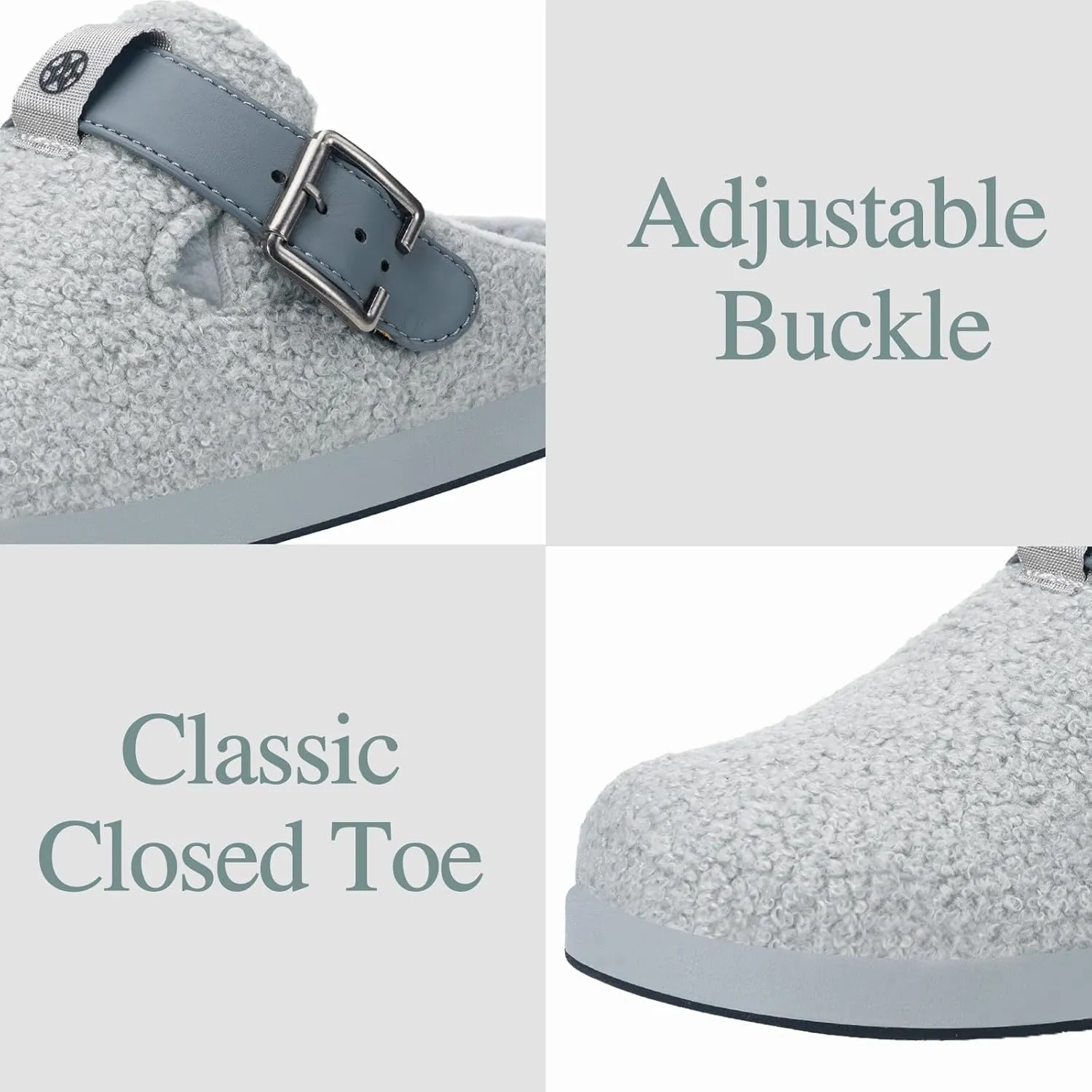 Hsyooes Women's Men's Fuzzy Slippers Orthotic Arch Support Fleece Lined House Slippers Comfy Winter Slip On Clogs for Plantar Fasciitis Indoor Outdoor with Adjustable Buckle