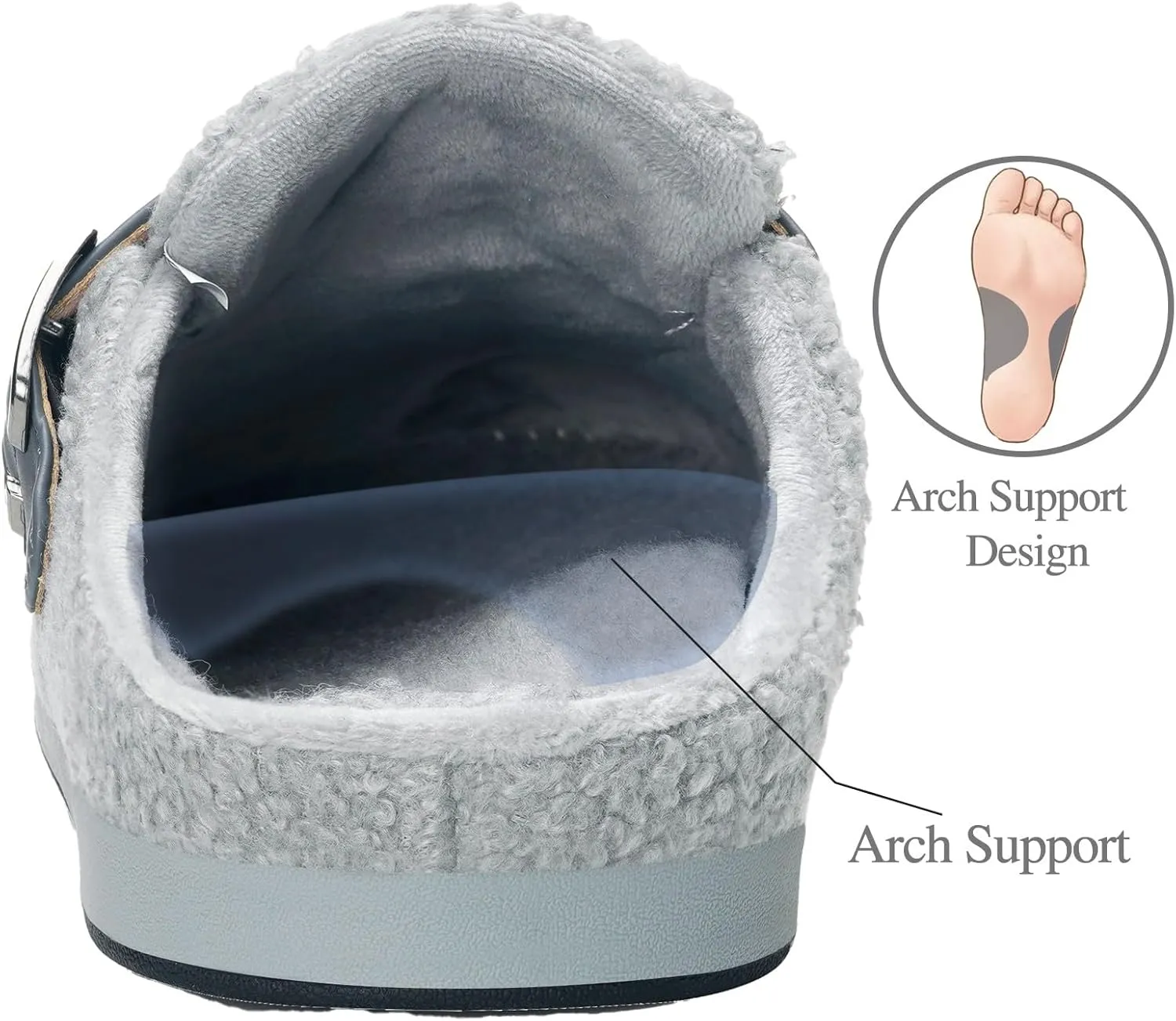 Hsyooes Women's Men's Fuzzy Slippers Orthotic Arch Support Fleece Lined House Slippers Comfy Winter Slip On Clogs for Plantar Fasciitis Indoor Outdoor with Adjustable Buckle