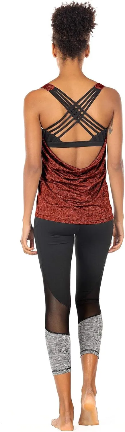 icyzone Women's Open Back Workout Athletic Yoga Tank Tops with Built in Bra