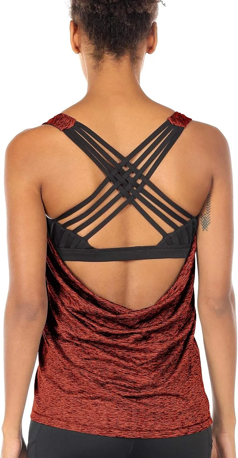 icyzone Women's Open Back Workout Athletic Yoga Tank Tops with Built in Bra