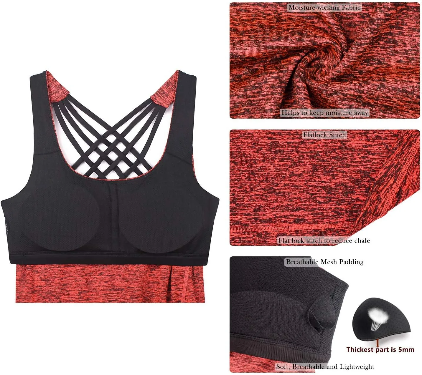 icyzone Women's Open Back Workout Athletic Yoga Tank Tops with Built in Bra