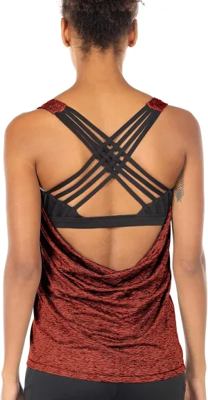 icyzone Women's Open Back Workout Athletic Yoga Tank Tops with Built in Bra