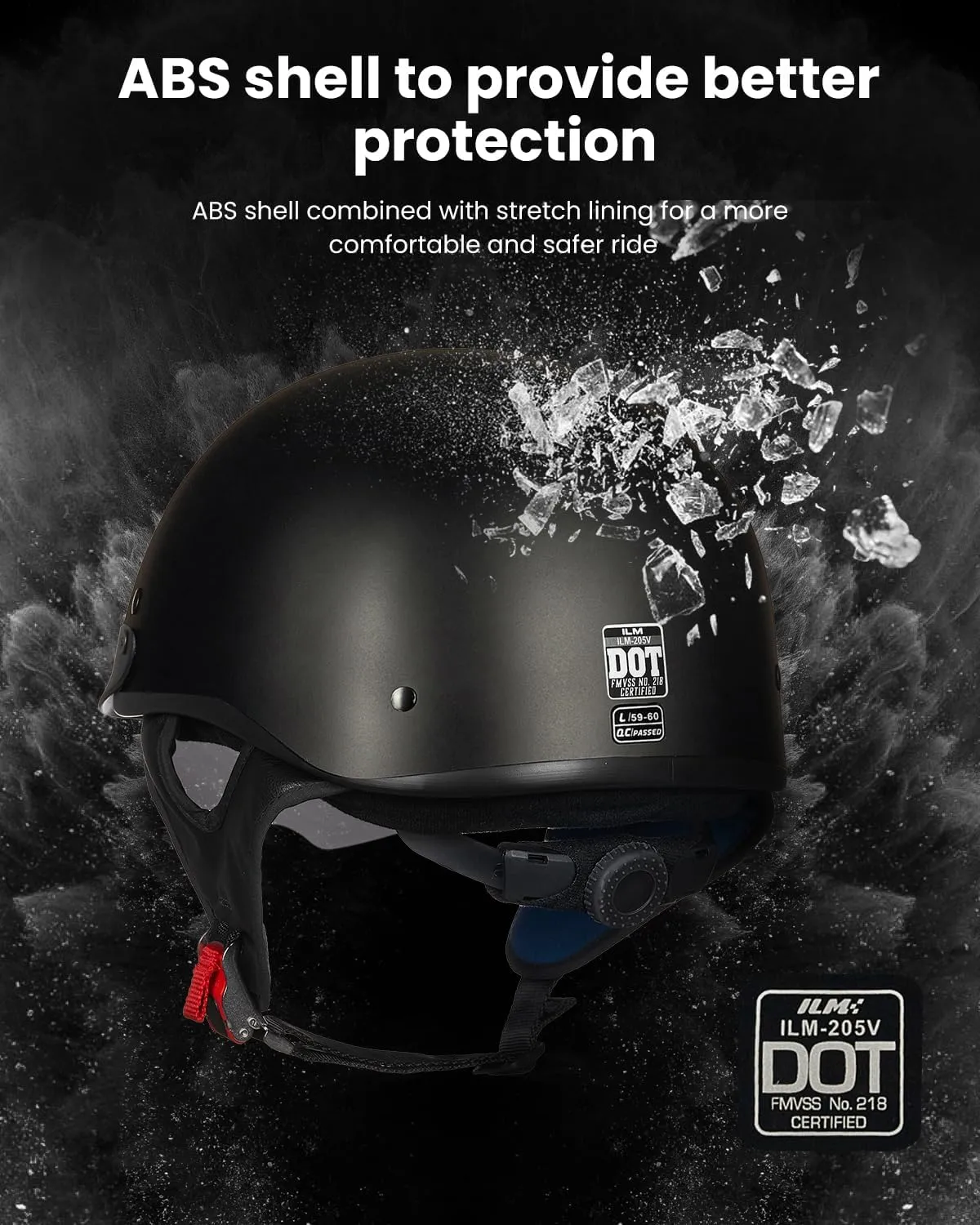 ILM Half Helmet Motorcycle Open Face Sun Visor Quick Release Buckle DOT Approved Cycling Motocross Suits Men Women (XL, Matt Black)
