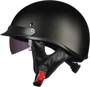 ILM Half Helmet Motorcycle Open Face Sun Visor Quick Release Buckle DOT Approved Cycling Motocross Suits Men Women (XL, Matt Black)