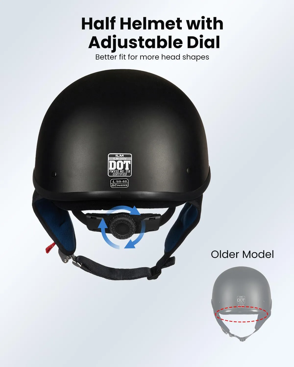 ILM Half Helmet Motorcycle Open Face Sun Visor Quick Release Buckle DOT Approved Cycling Motocross Suits Men Women (XL, Matt Black)