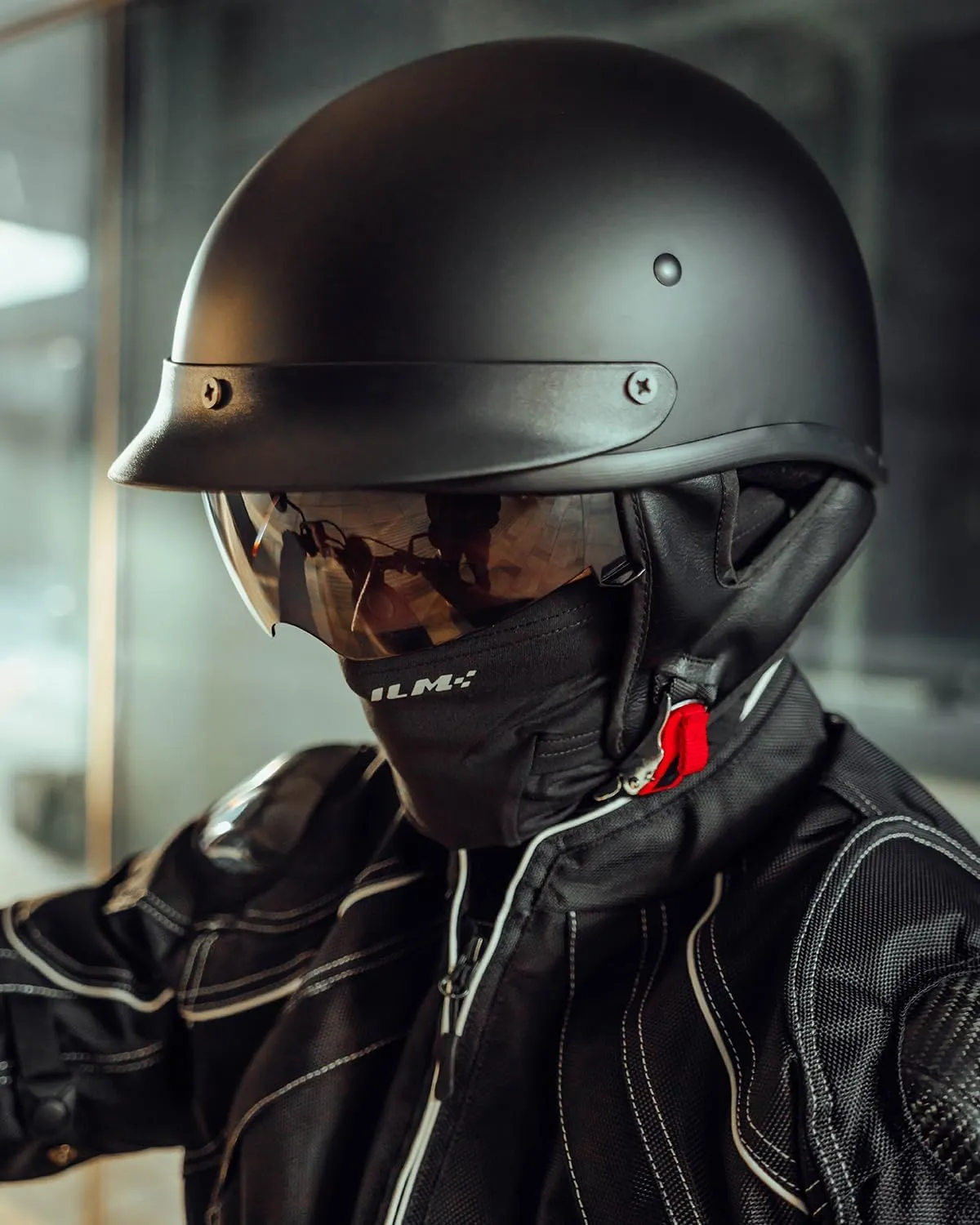 ILM Half Helmet Motorcycle Open Face Sun Visor Quick Release Buckle DOT Approved Cycling Motocross Suits Men Women (XL, Matt Black)