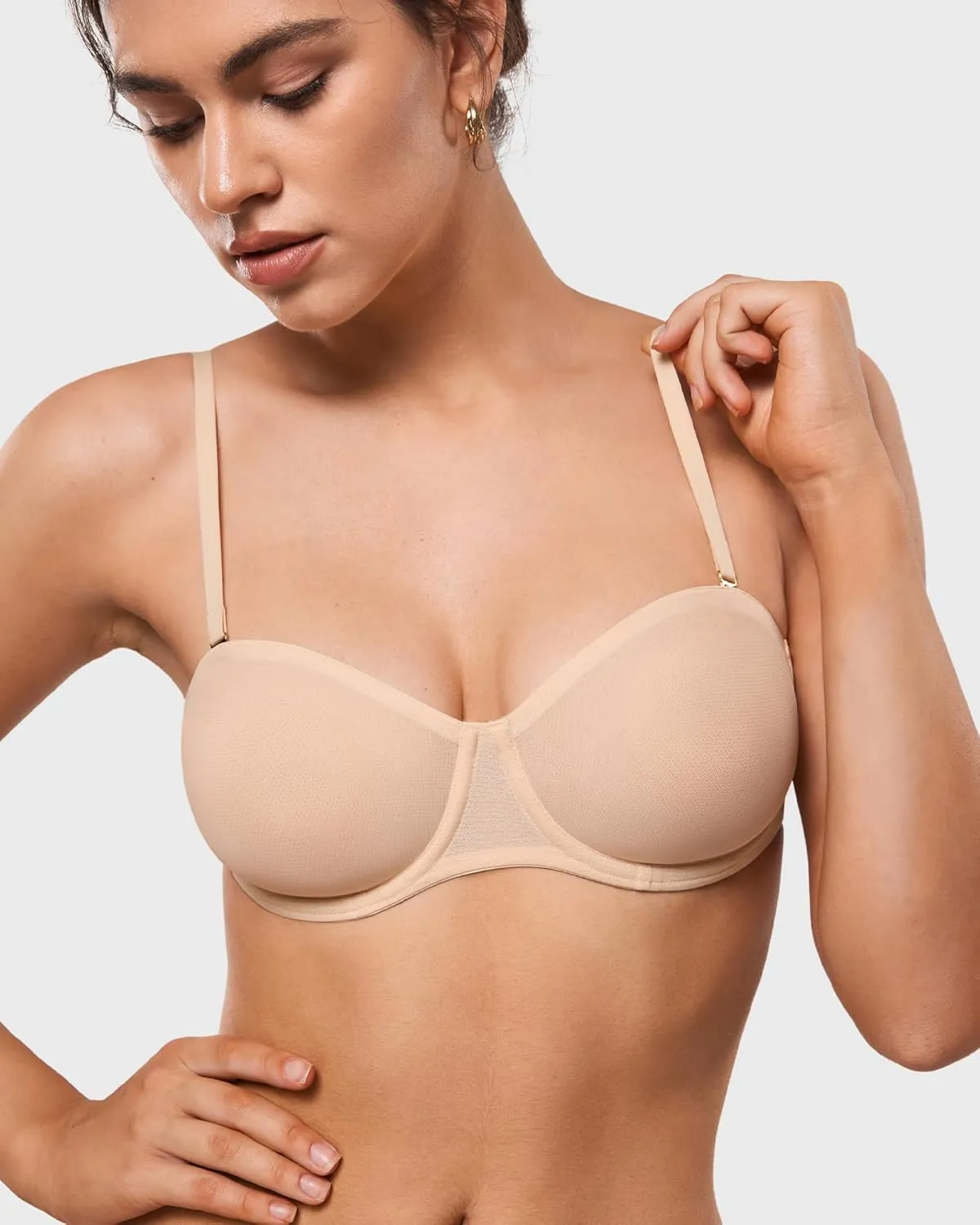 INLYRIC Women's Sheer Strapless Bras Mesh Sexy Unlined Plus Size See Through Bra Underwire Demi Mesh Non Padded