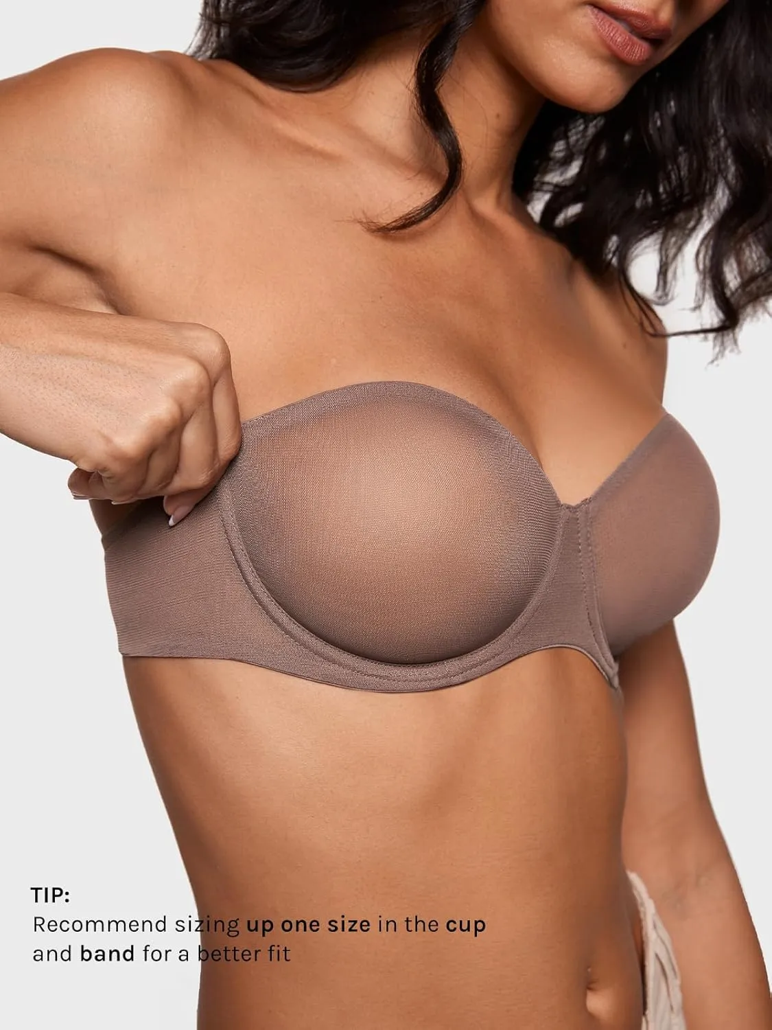INLYRIC Women's Sheer Strapless Bras Mesh Sexy Unlined Plus Size See Through Bra Underwire Demi Mesh Non Padded