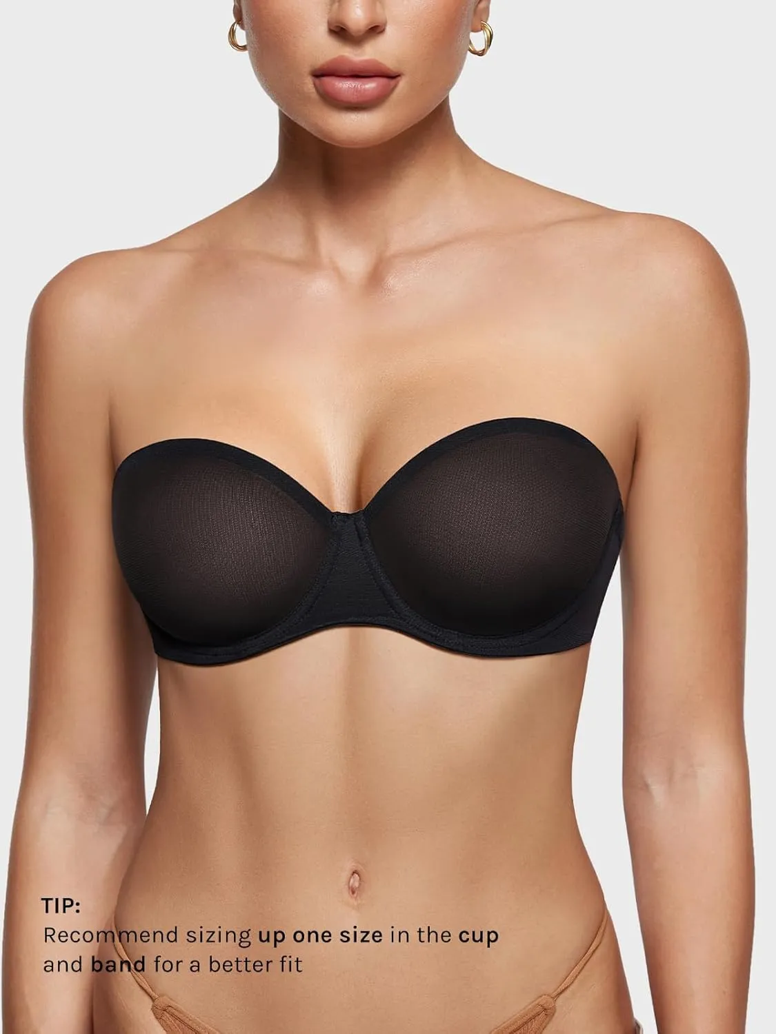 INLYRIC Women's Sheer Strapless Bras Mesh Sexy Unlined Plus Size See Through Bra Underwire Demi Mesh Non Padded