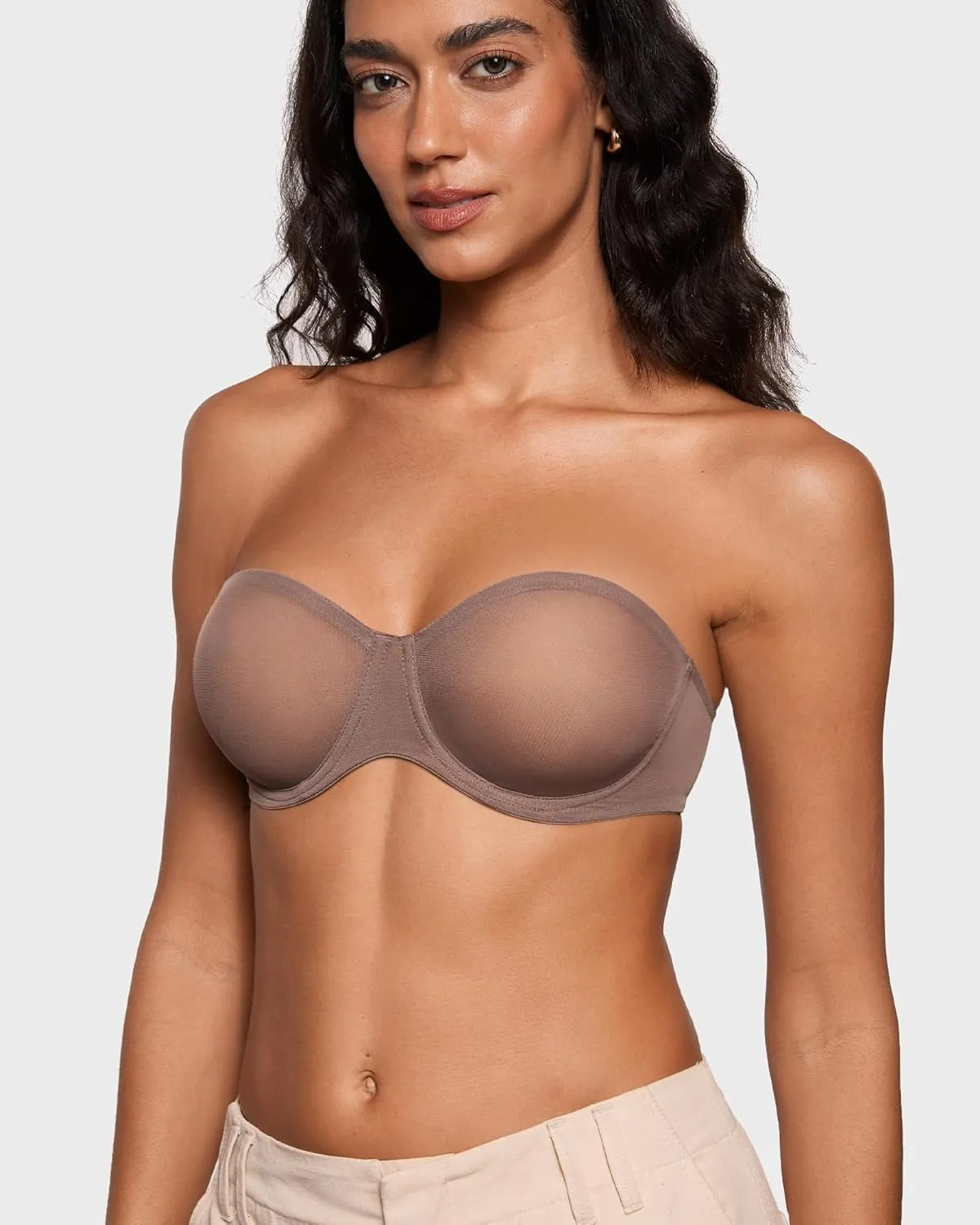INLYRIC Women's Sheer Strapless Bras Mesh Sexy Unlined Plus Size See Through Bra Underwire Demi Mesh Non Padded