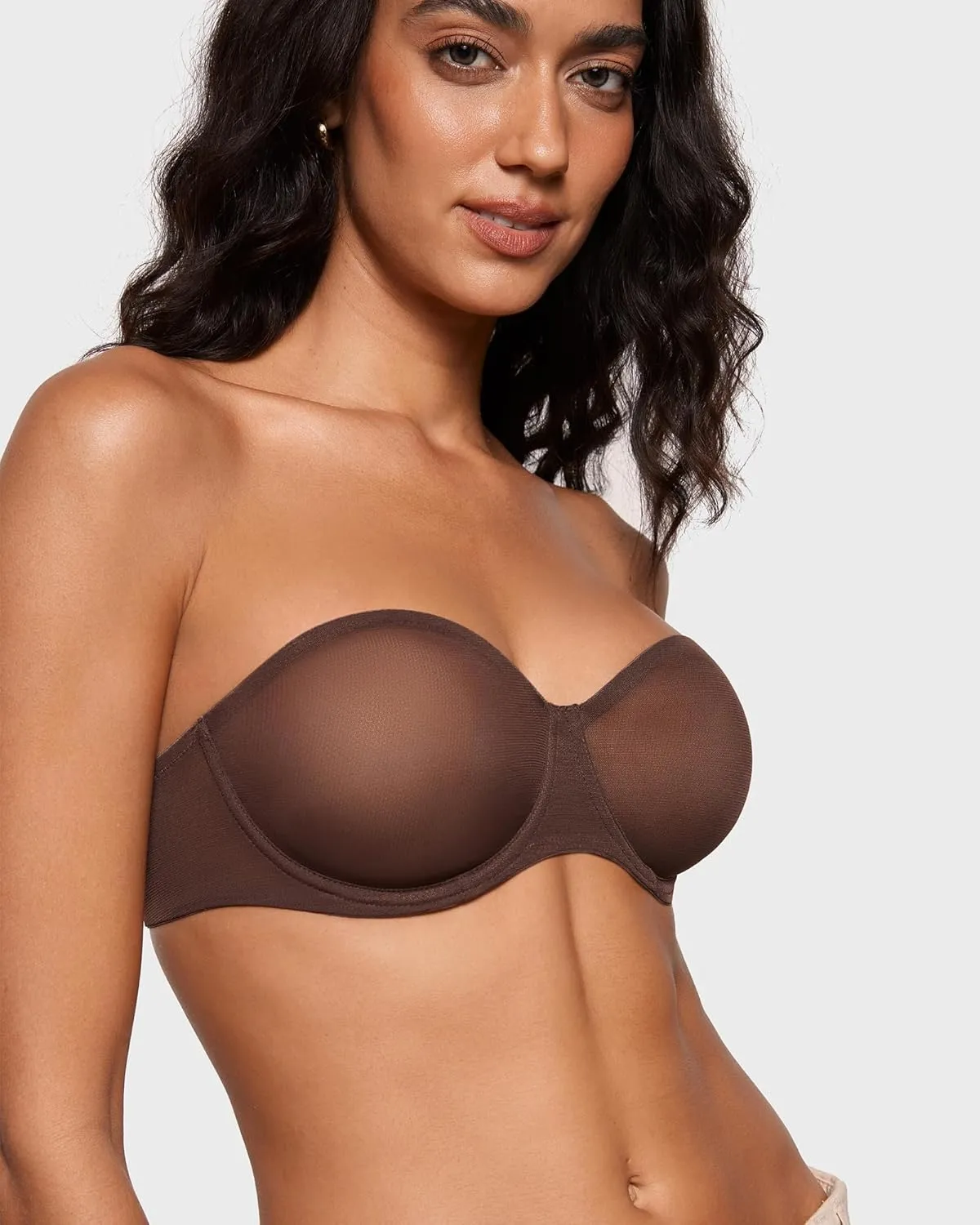 INLYRIC Women's Sheer Strapless Bras Mesh Sexy Unlined Plus Size See Through Bra Underwire Demi Mesh Non Padded