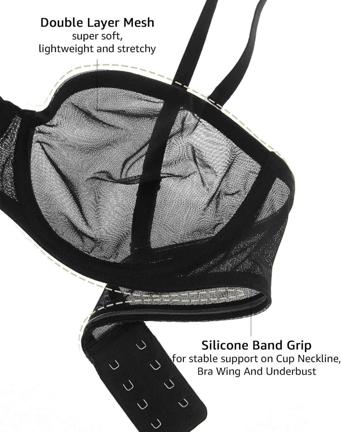 INLYRIC Women's Sheer Strapless Bras Mesh Sexy Unlined Plus Size See Through Bra Underwire Demi Mesh Non Padded
