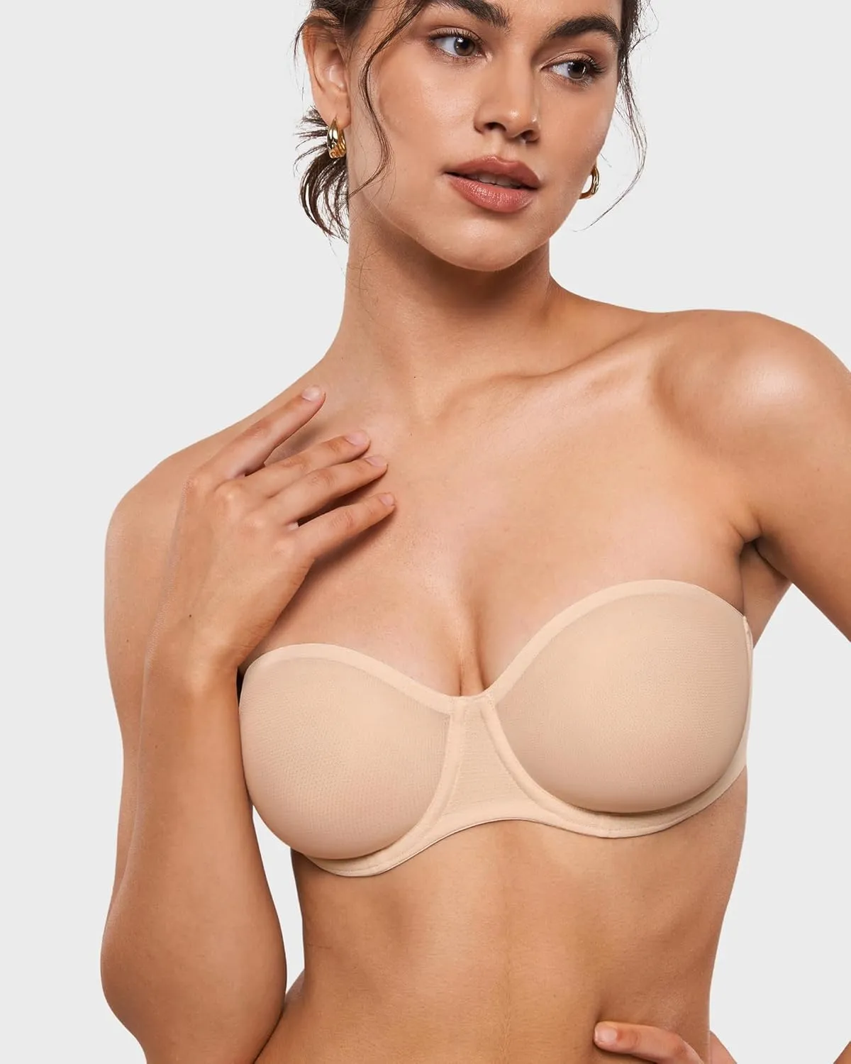 INLYRIC Women's Sheer Strapless Bras Mesh Sexy Unlined Plus Size See Through Bra Underwire Demi Mesh Non Padded