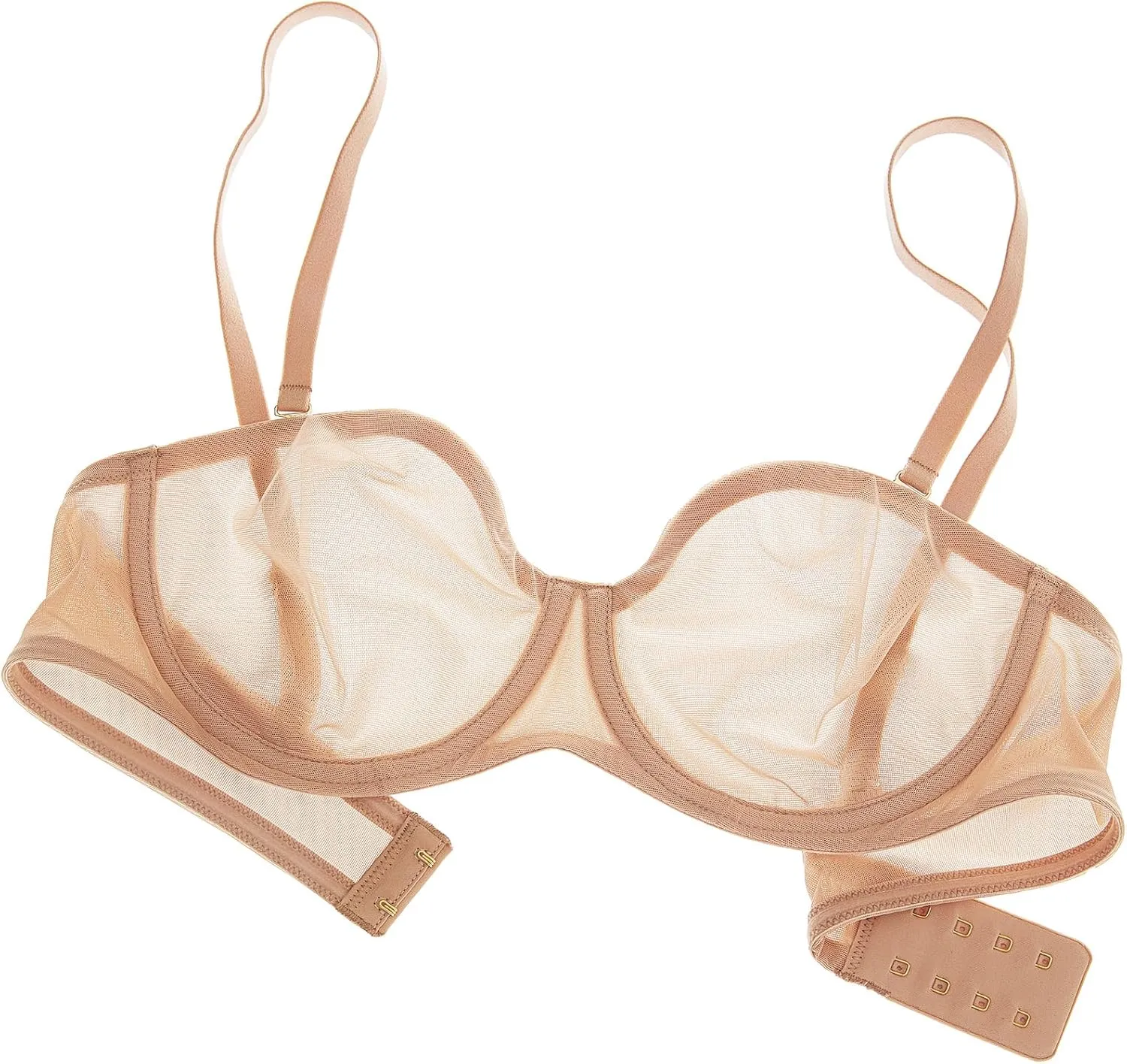 INLYRIC Women's Sheer Strapless Bras Mesh Sexy Unlined Plus Size See Through Bra Underwire Demi Mesh Non Padded