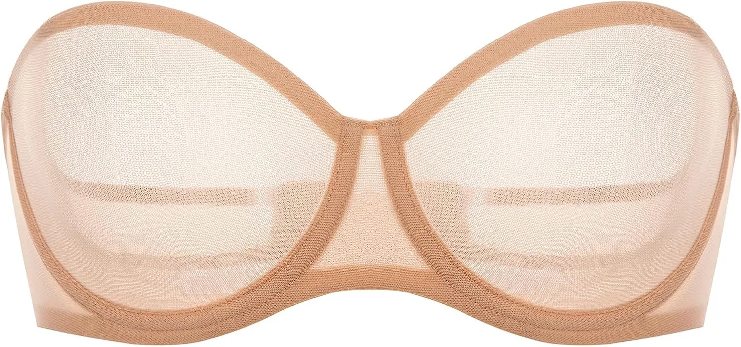 INLYRIC Women's Sheer Strapless Bras Mesh Sexy Unlined Plus Size See Through Bra Underwire Demi Mesh Non Padded