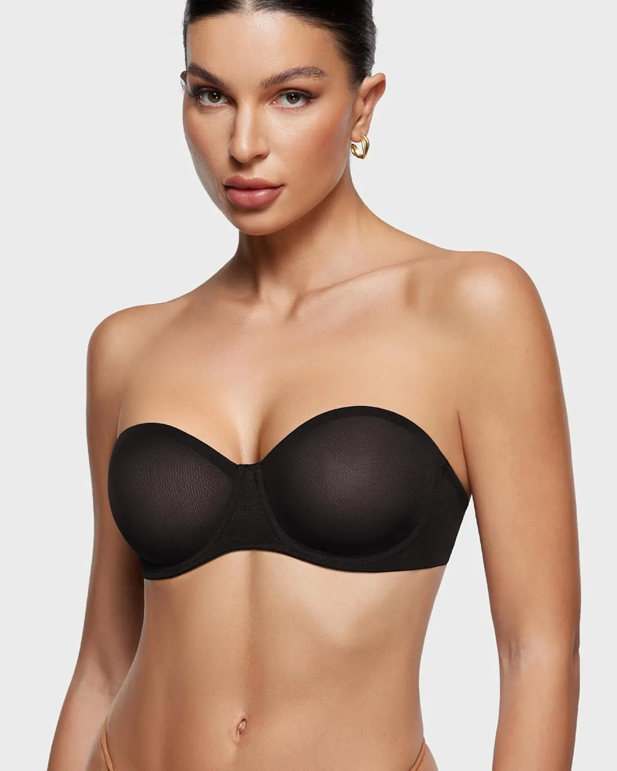 INLYRIC Women's Sheer Strapless Bras Mesh Sexy Unlined Plus Size See Through Bra Underwire Demi Mesh Non Padded