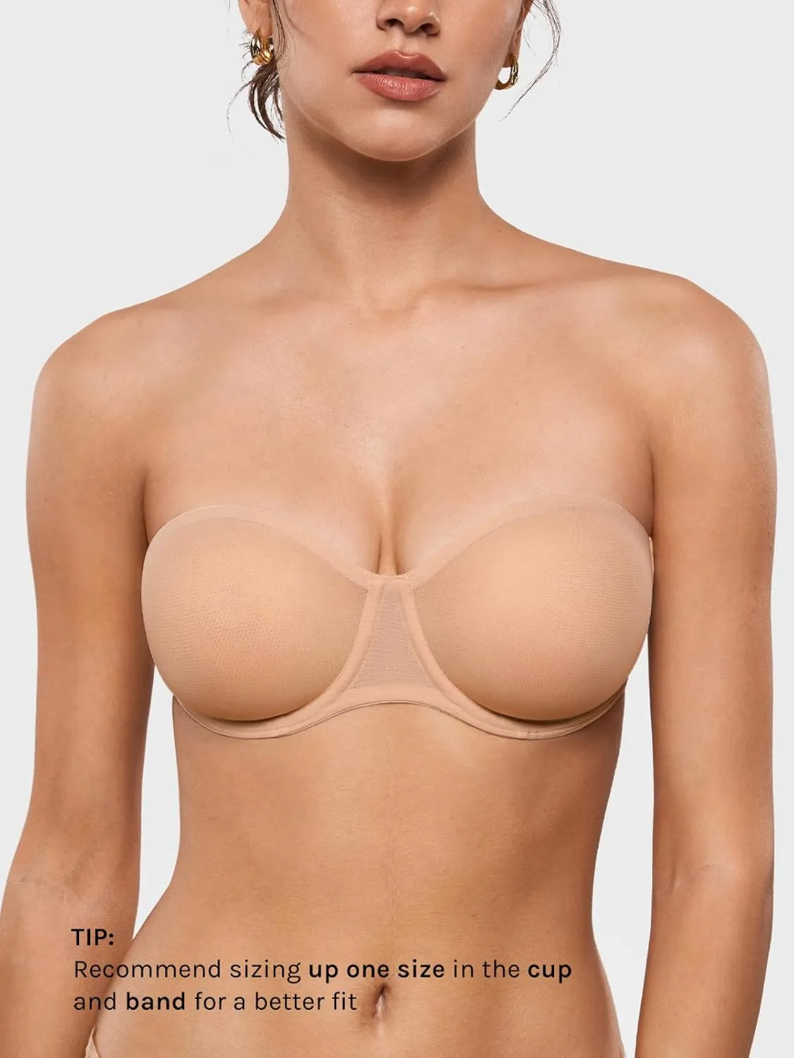 INLYRIC Women's Sheer Strapless Bras Mesh Sexy Unlined Plus Size See Through Bra Underwire Demi Mesh Non Padded