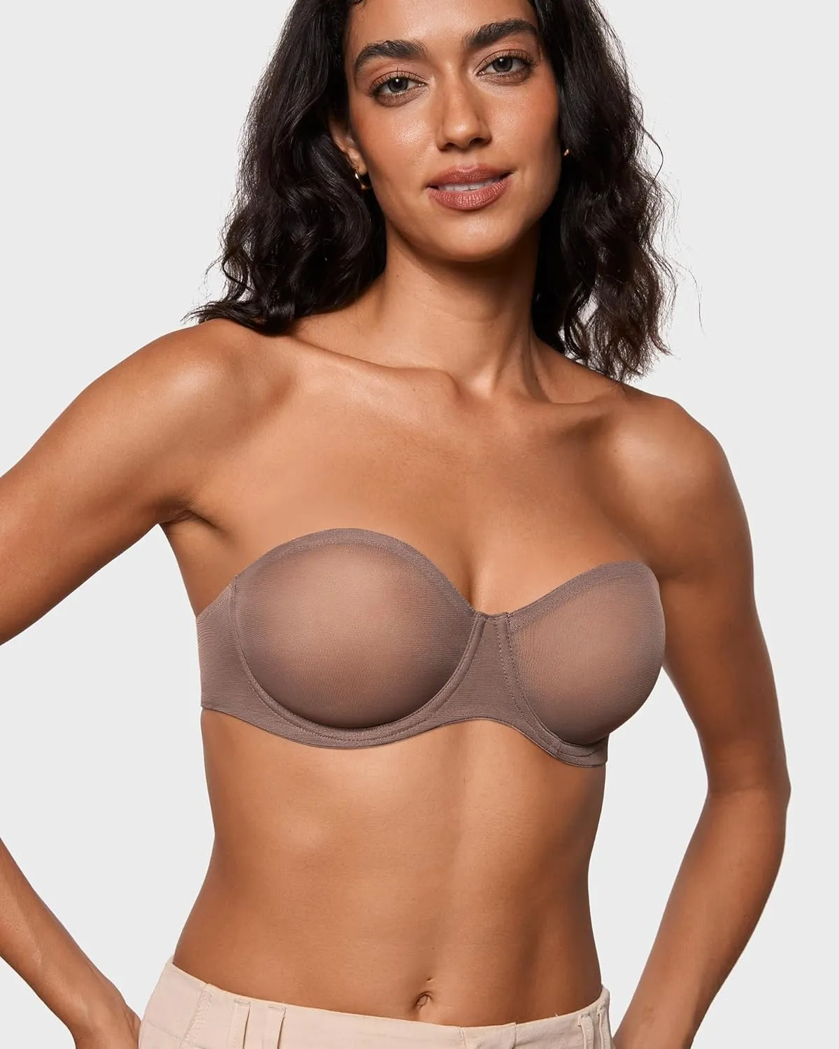 INLYRIC Women's Sheer Strapless Bras Mesh Sexy Unlined Plus Size See Through Bra Underwire Demi Mesh Non Padded