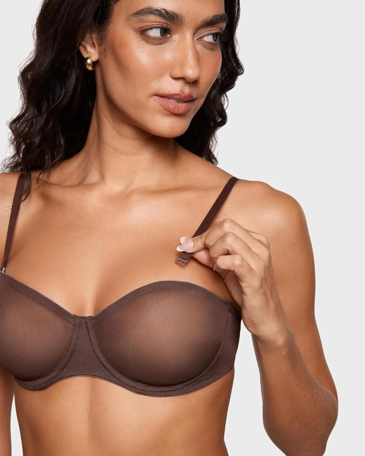 INLYRIC Women's Sheer Strapless Bras Mesh Sexy Unlined Plus Size See Through Bra Underwire Demi Mesh Non Padded