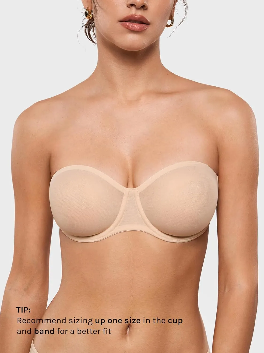INLYRIC Women's Sheer Strapless Bras Mesh Sexy Unlined Plus Size See Through Bra Underwire Demi Mesh Non Padded