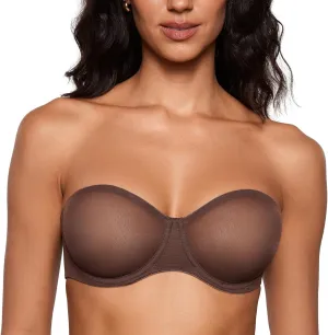 INLYRIC Women's Sheer Strapless Bras Mesh Sexy Unlined Plus Size See Through Bra Underwire Demi Mesh Non Padded