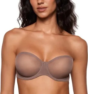 INLYRIC Women's Sheer Strapless Bras Mesh Sexy Unlined Plus Size See Through Bra Underwire Demi Mesh Non Padded