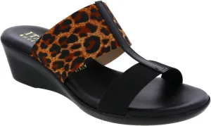 Italian Shoemakers Women's Low Heel Slip on Wedge Sadey Black/Leopard 5 M