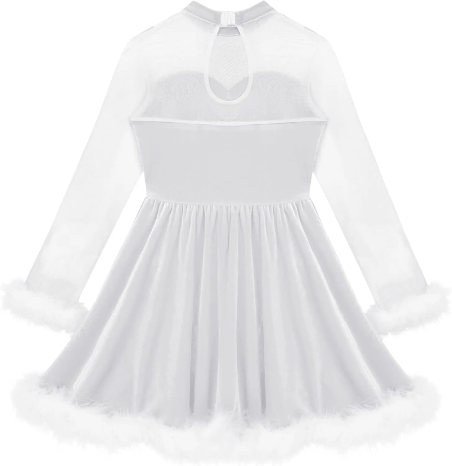 JEATHA Kids Girls Shiny Sequins Christmas Snowman Long Sleeve Mock Neck Tutu Dress Figure Skating Dancewear
