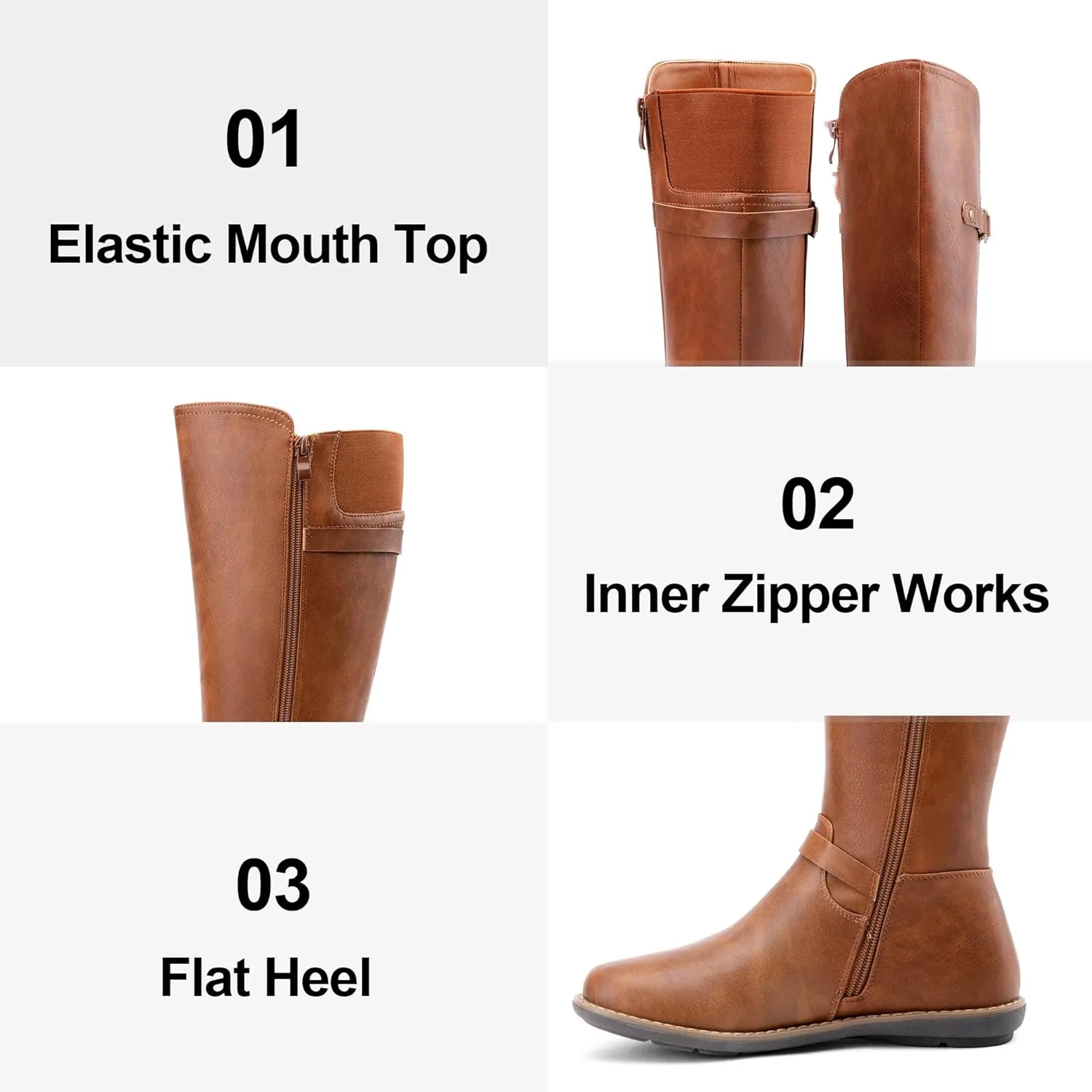 Jeossy Women's 9655 Knee High Boots Flat Riding Tall Boots with Buckle and Side Zipper