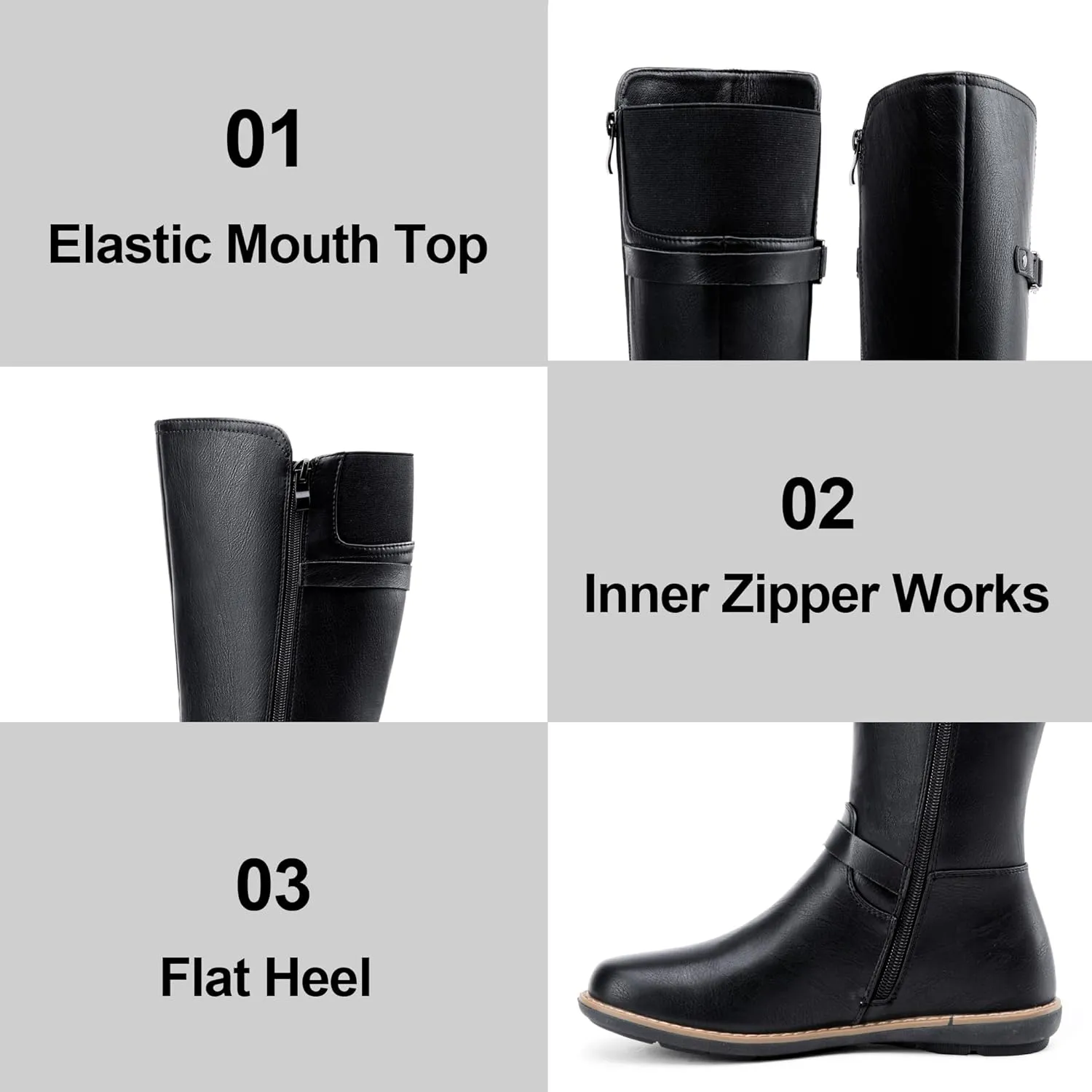 Jeossy Women's 9655 Knee High Boots Flat Riding Tall Boots with Buckle and Side Zipper