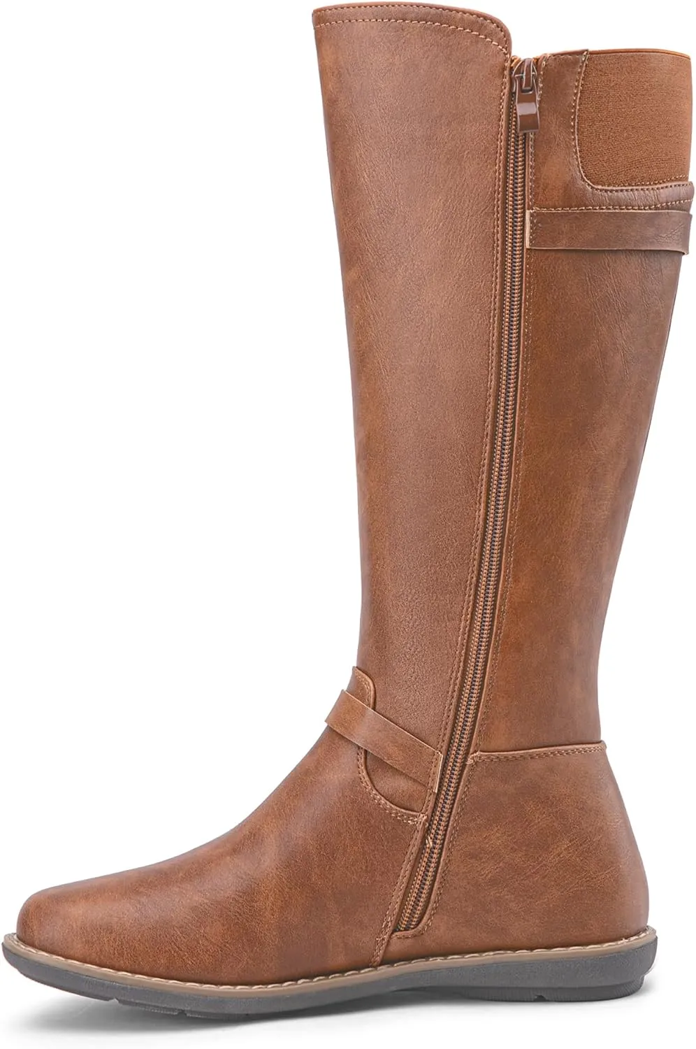 Jeossy Women's 9655 Knee High Boots Flat Riding Tall Boots with Buckle and Side Zipper