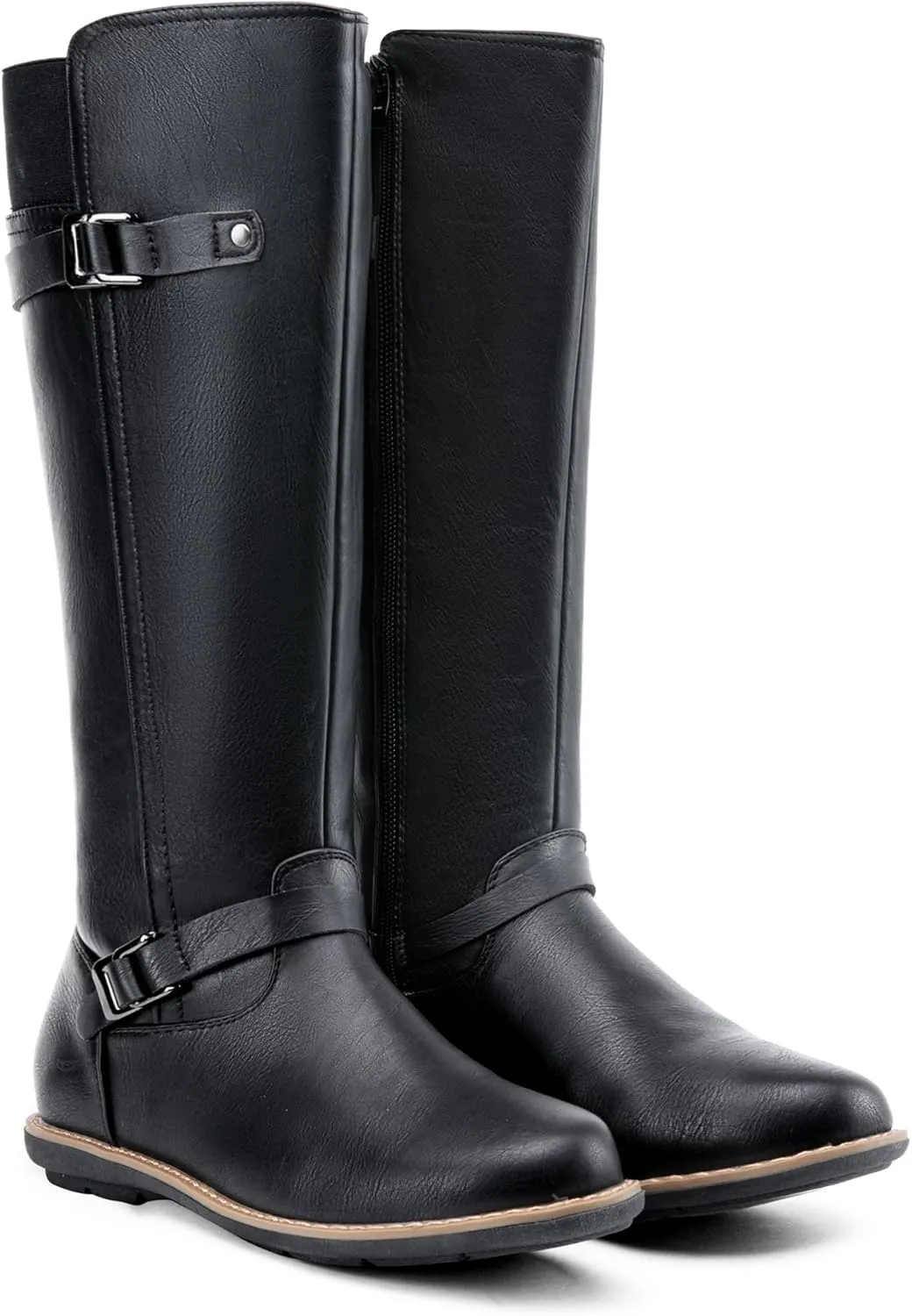 Jeossy Women's 9655 Knee High Boots Flat Riding Tall Boots with Buckle and Side Zipper
