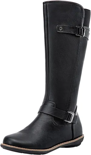 Jeossy Women's 9655 Knee High Boots Flat Riding Tall Boots with Buckle and Side Zipper