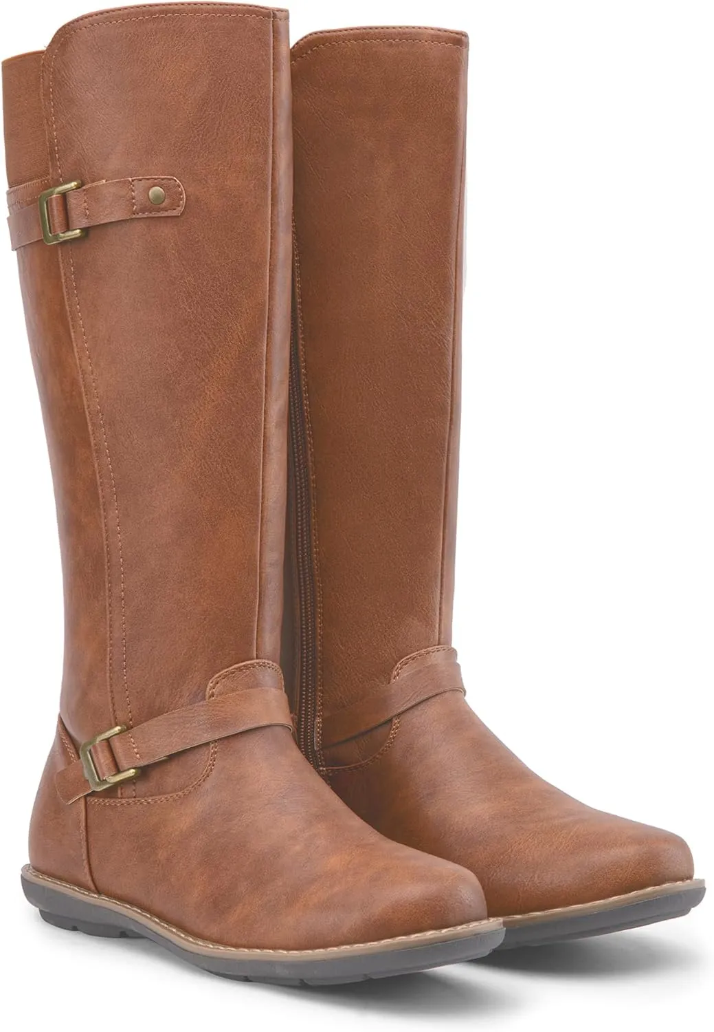 Jeossy Women's 9655 Knee High Boots Flat Riding Tall Boots with Buckle and Side Zipper