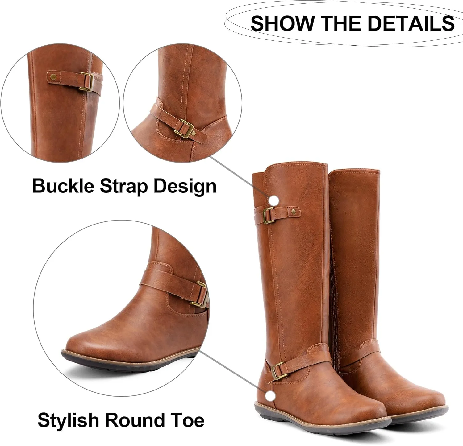 Jeossy Women's 9655 Knee High Boots Flat Riding Tall Boots with Buckle and Side Zipper