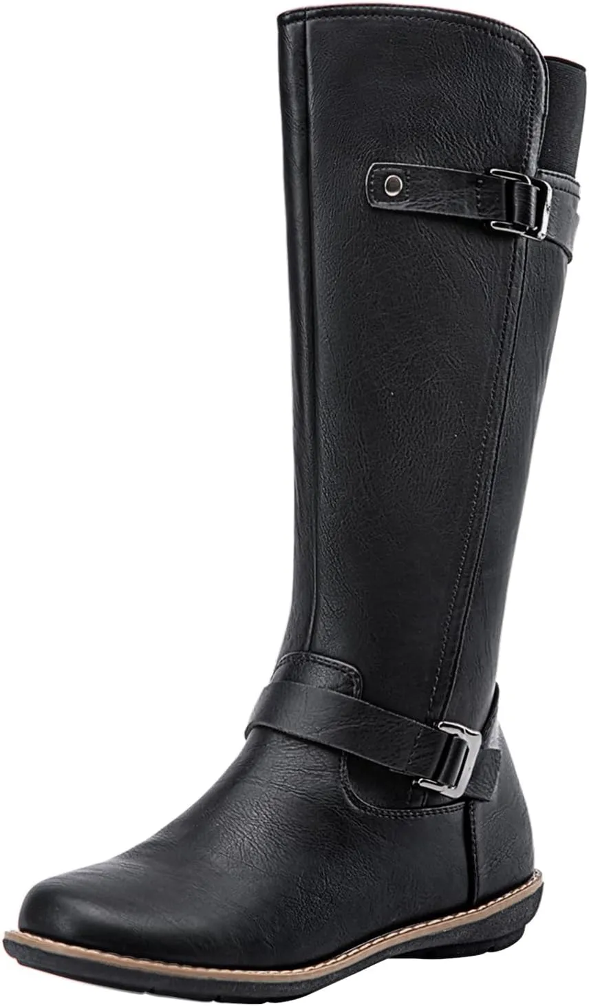 Jeossy Women's 9655 Knee High Boots Flat Riding Tall Boots with Buckle and Side Zipper
