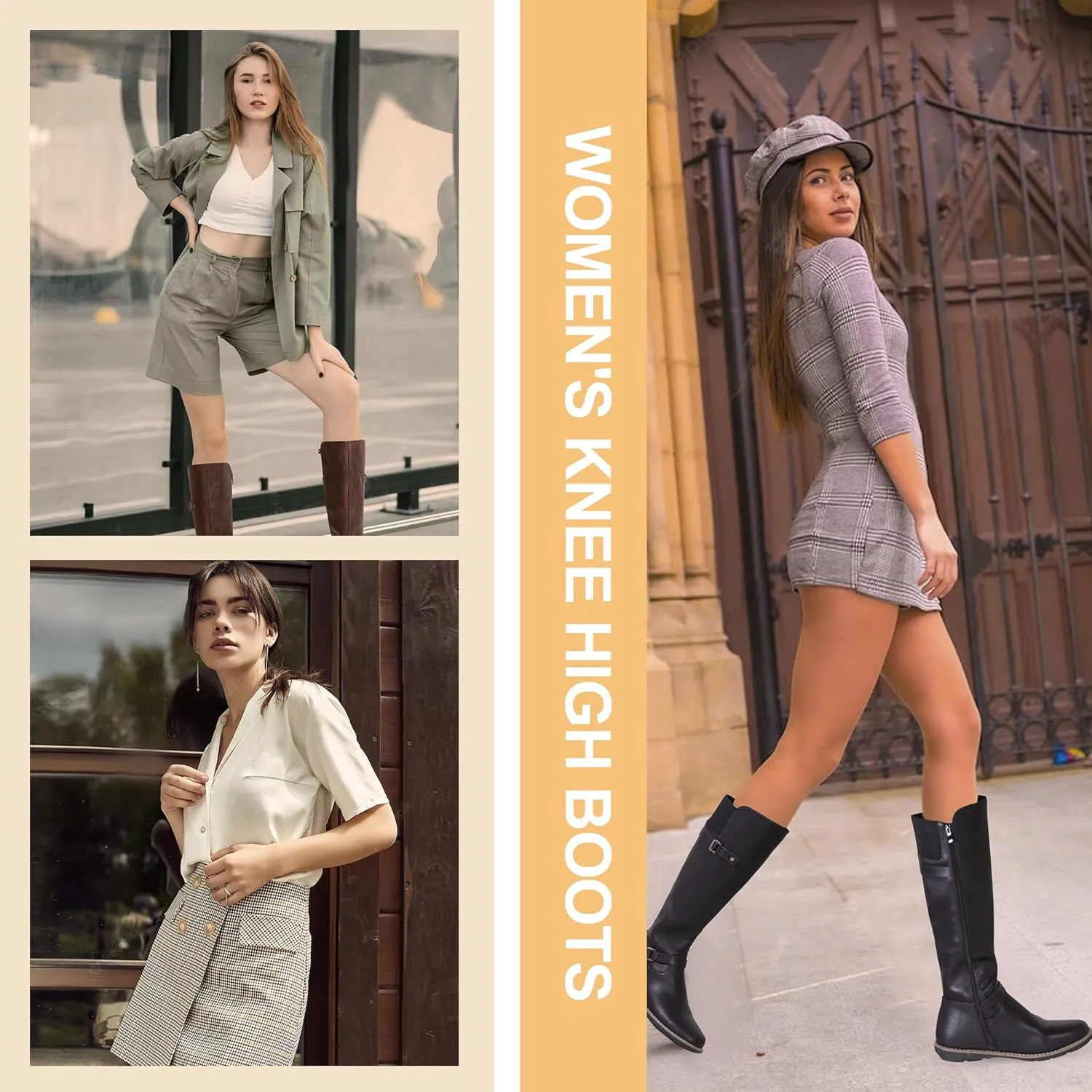 Jeossy Women's 9655 Knee High Boots Flat Riding Tall Boots with Buckle and Side Zipper