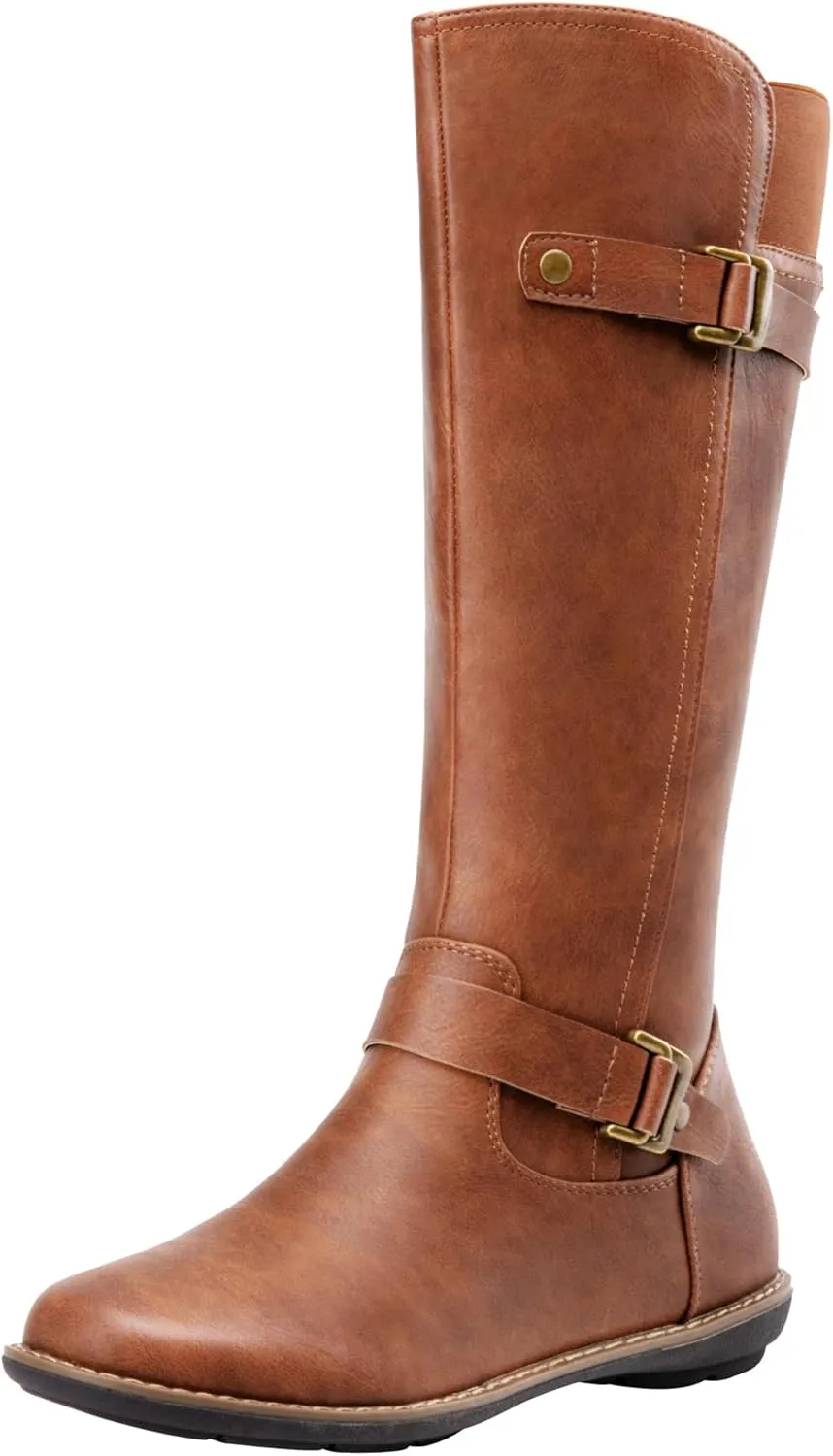 Jeossy Women's 9655 Knee High Boots Flat Riding Tall Boots with Buckle and Side Zipper