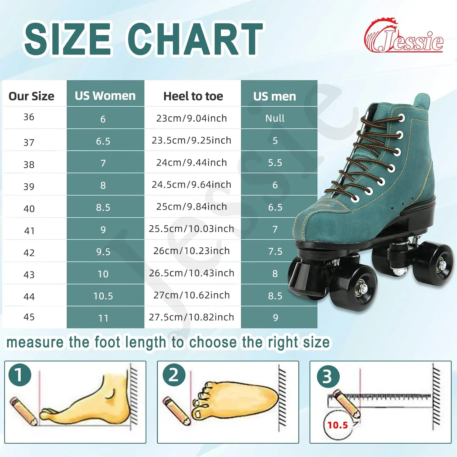 jessie Women's Roller Skates High Top Double Row Outdoor and Indoor Roller Skate Adjustable Roller Skates for Women Men Boys and Girls