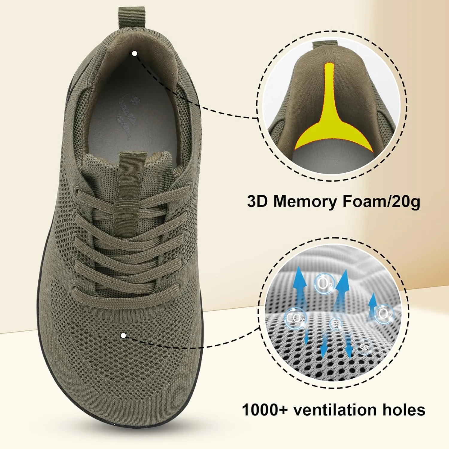JIASUQI Men's Walking Shoes Wide Toe Sneakers with Arch Support Barefoot Shoes for Men