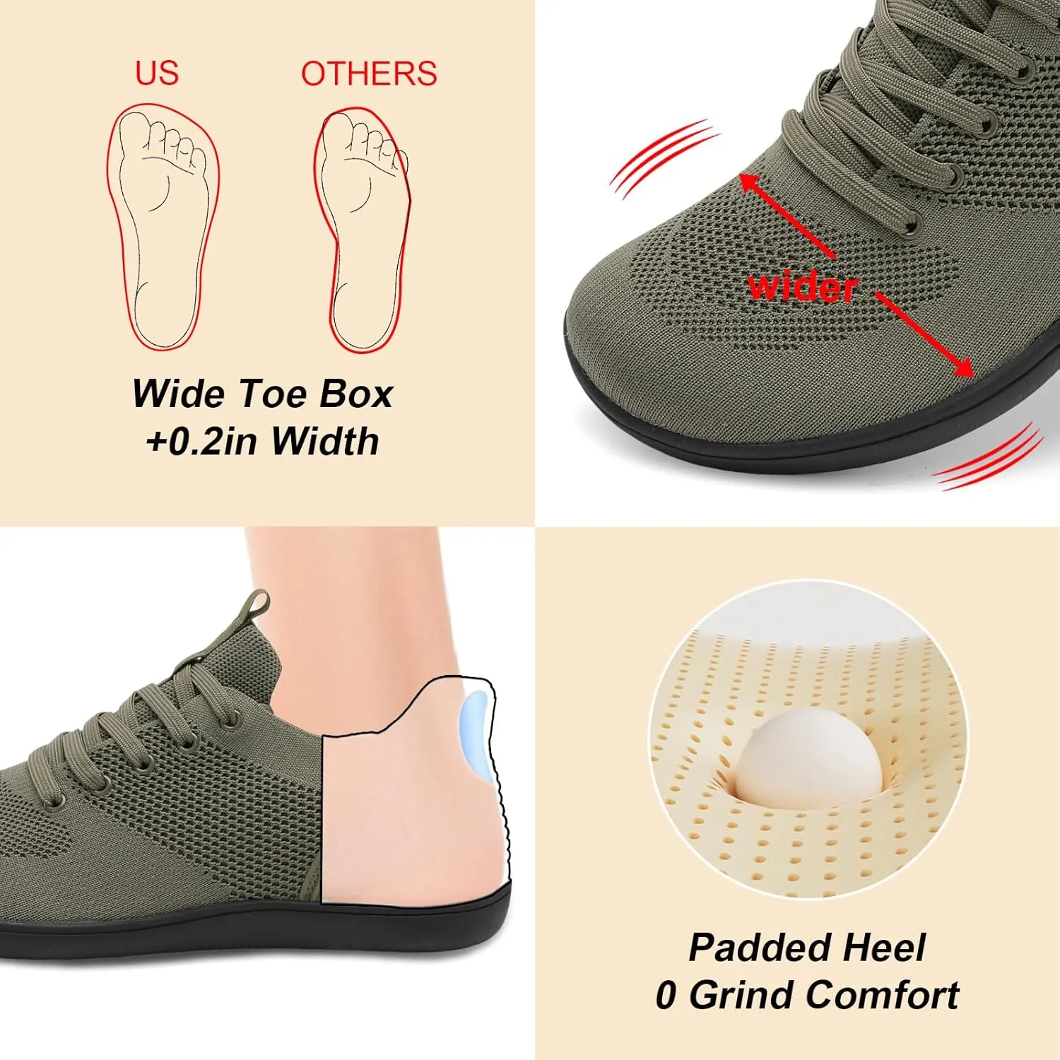 JIASUQI Men's Walking Shoes Wide Toe Sneakers with Arch Support Barefoot Shoes for Men