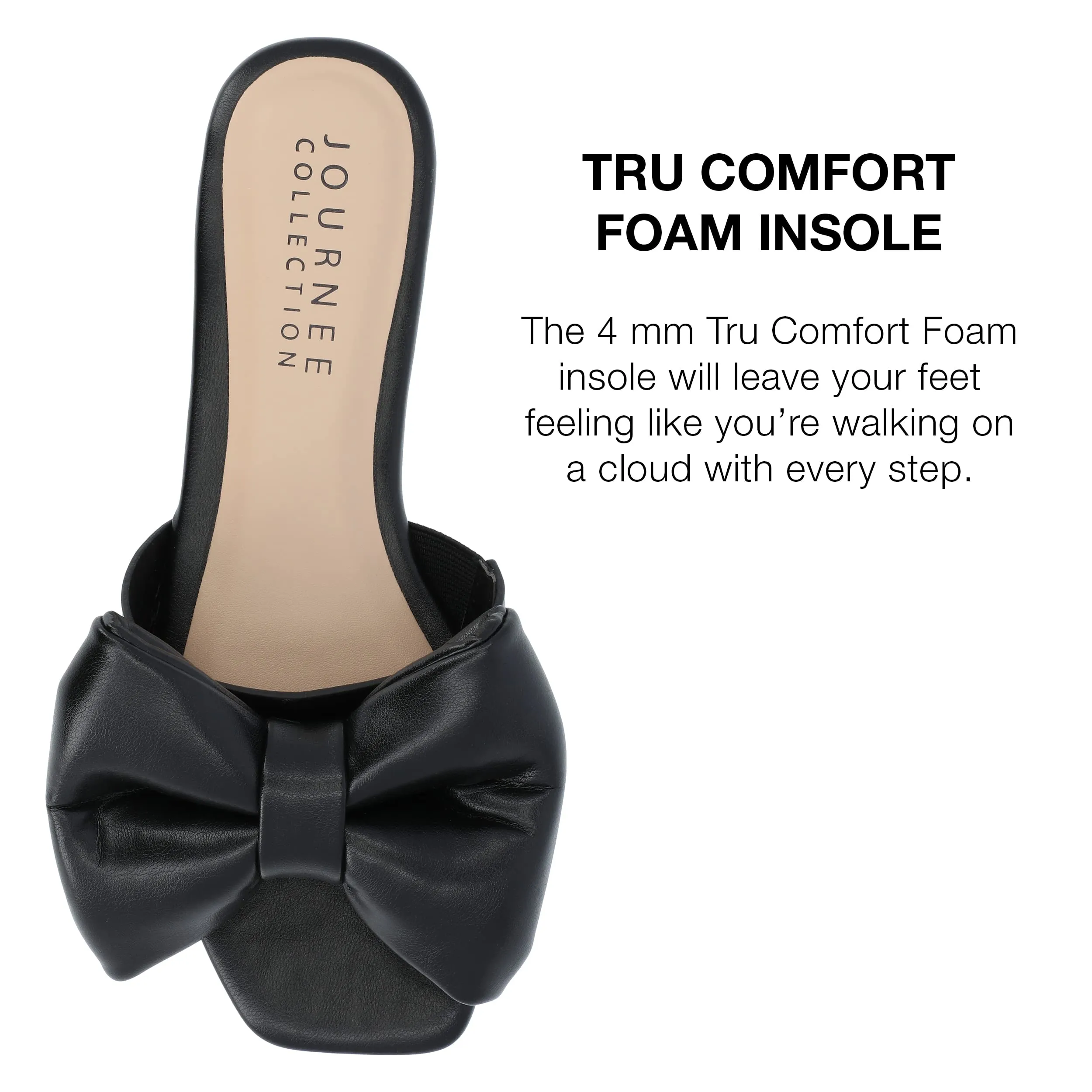 Journee Womens Bow Knot Flat Open Square Toe Dressy Sandal Fayre Tru Comfort Slip On Slide Shoes Black 7.5 Medium WOMENS US