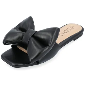 Journee Womens Bow Knot Flat Open Square Toe Dressy Sandal Fayre Tru Comfort Slip On Slide Shoes Black 7.5 Medium WOMENS US