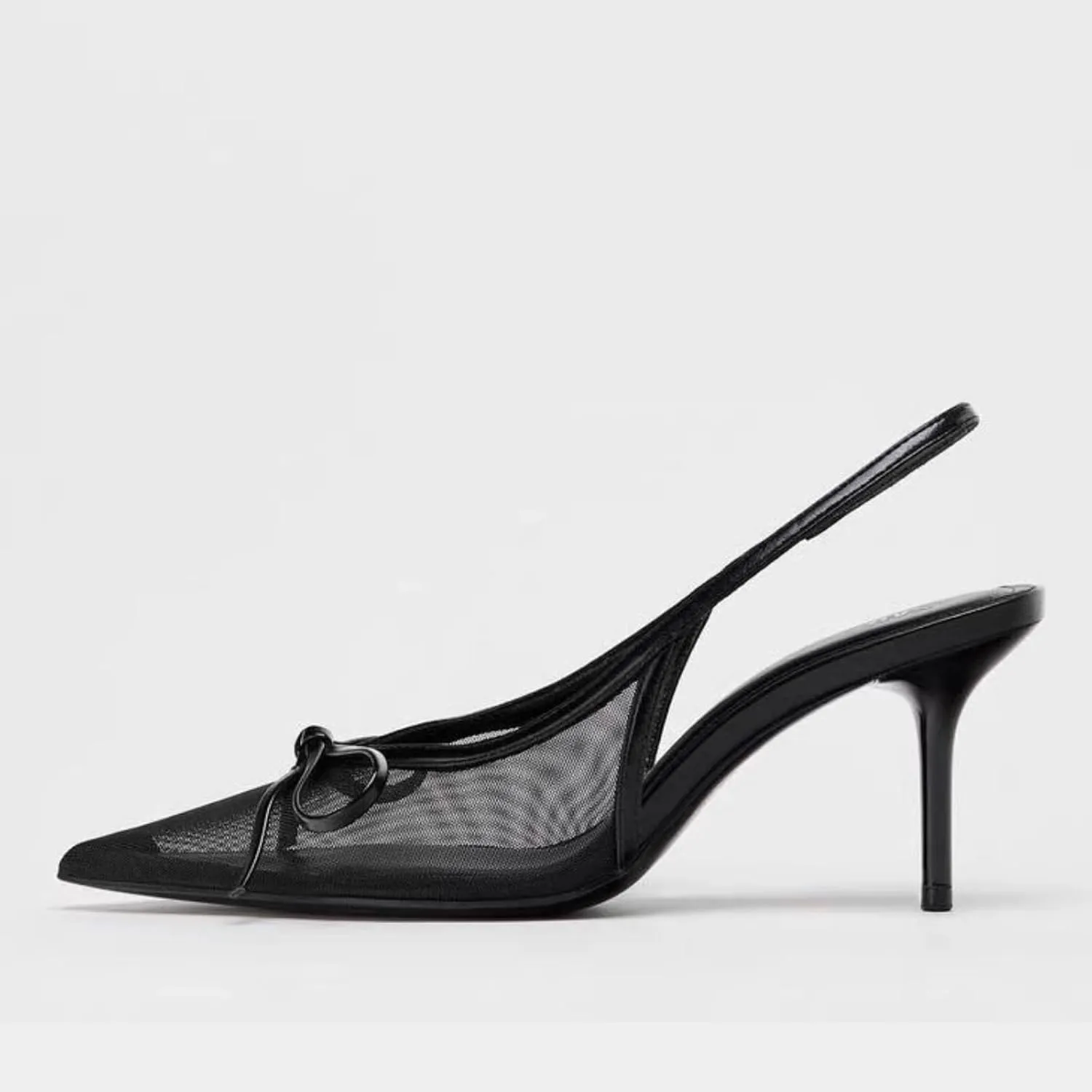 keleimusi Women's Bow Tie Mesh Slingback Heels Pointed Toe Kitten Heels Pumps Backless Slip on Low-Heeled Sandals Sexy Summer Dress Shoes