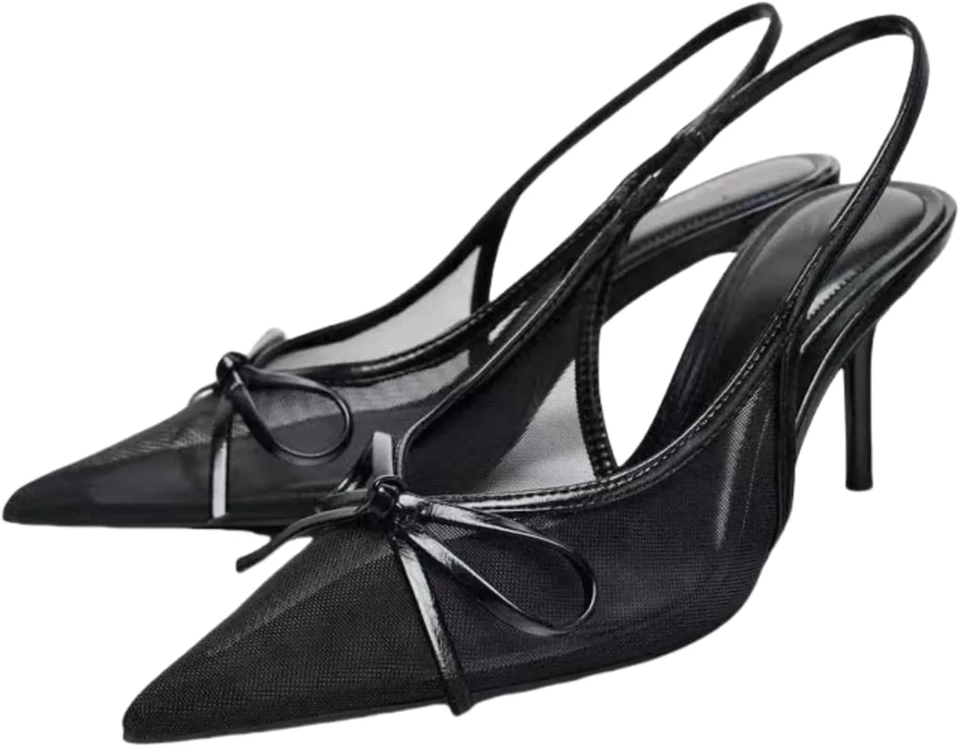 keleimusi Women's Bow Tie Mesh Slingback Heels Pointed Toe Kitten Heels Pumps Backless Slip on Low-Heeled Sandals Sexy Summer Dress Shoes