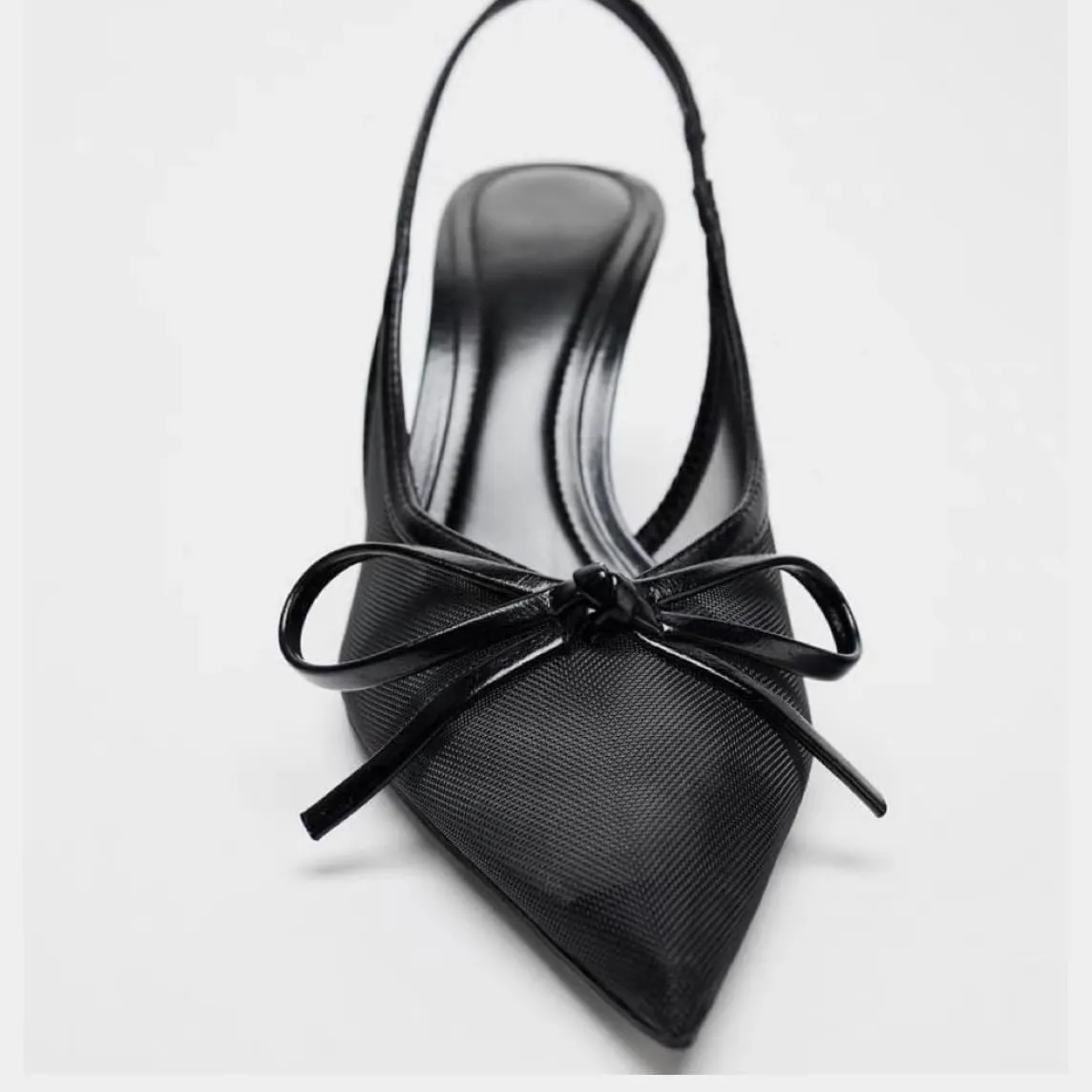 keleimusi Women's Bow Tie Mesh Slingback Heels Pointed Toe Kitten Heels Pumps Backless Slip on Low-Heeled Sandals Sexy Summer Dress Shoes